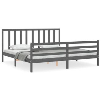 Berkfield Home Bed Frame with Headboard Grey 200x200 cm Solid Wood