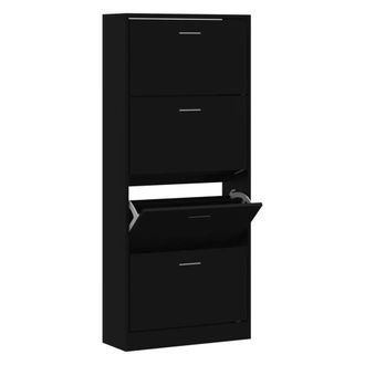 Berkfield Home Shoe Cabinet Black 63x24x147 cm Engineered Wood | Size: 63 x 24 x 147 cm