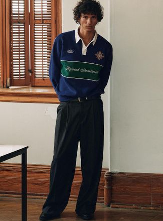 Djab Mens Chalk-stripe pleated wide pant Loose fit Imported from Seoul