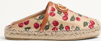 Valentino Garavani Mule VLogo Signature In Rafia Jacquard Con Motivo Cherryfic 25Mm Donna NATURALE/ROSSO 35