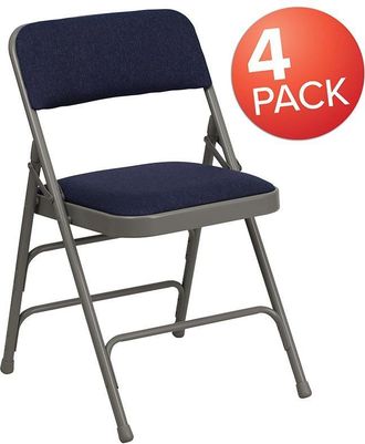 Flash Furniture 4 Pk. Curved Triple Braced & Double Hinged Navy Fabric Metal Folding Chair