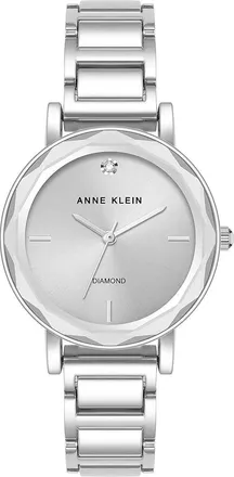Anne Klein Silver-Tone Faceted Crystal Diamond Dial Ladies Watch AK-3967SVSV
