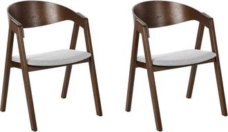 Beliani Conjunto De 2 Sillas De Poli&eacute;ster Madera De Caucho Gris Claro Madera Oscura Yuba