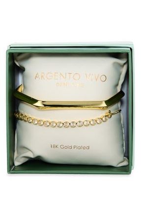 Argento Vivo Set of 2 Geometric Bangle & Cubic Zirconia Tennis Bracelets in Gold at Nordstrom Rack
