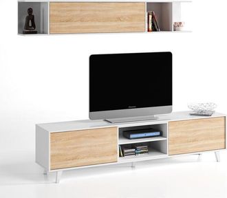 HOGAR 24 Hogar24 - Mueble Tv Zaiken Sal&oacute;n Comedor En Blanco Y Color Madera Roble 180x51x41 Cm