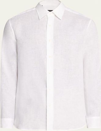 Brioni Mens Solid Linen Sport Shirt