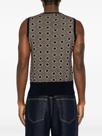 Emporio Armani Diamond Pattern Wool Tank Top - Navy