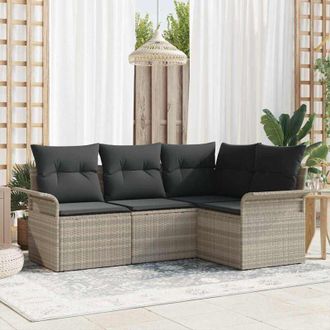 vidaXL Conjunto De Sof&aacute; De Jard&iacute;n Con Coj&iacute;n 4 Pcs Gris Claro Polirat&aacute;n Vidaxl
