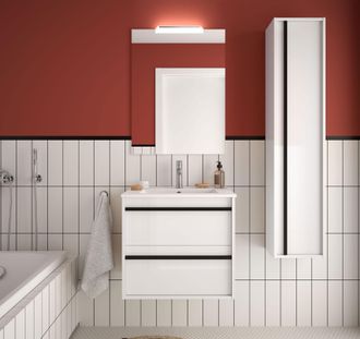 Astoria Caesaroo - Mueble De Ba&ntilde;o Suspendido De 60 Cm En Madera Blanco Satinado Con Dos Cajones Y Lavabo De Porcelana - Astoria - 60 Cm Standard
