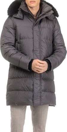 Gorski Mens Apres-Ski Parka with Detachable Toscana Lamb Hood Trim in Anthracite/black at Nordstrom, Size X-Large
