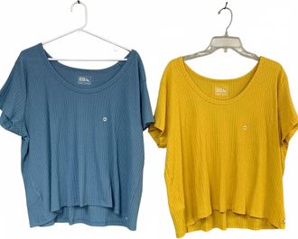 Eddie Bauer Womens Seaside Rib Scoop Neck Tee Two-Piece Shirt - Plus In Gold Blue