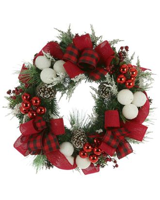 Creative Displays Inc. 34In Christmas Wreath With Ornaments & Plaid Bows