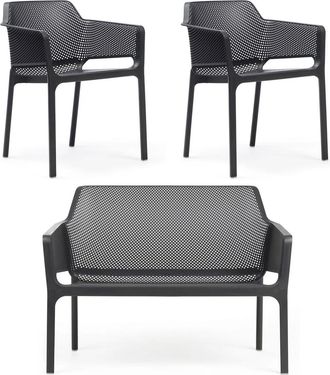 Nardi Net Bank + 2x Net Armlehnstuhl, anthrazit