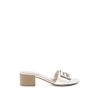 Fendi Baguette Slides met halfhoge hak - Dames - Muiltjes - Grijs - 39 1/2 EU - Leer - Schoenen