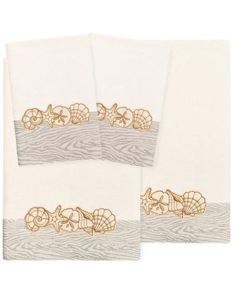 Linum Home Textiles 100% Turkish Cotton Shell Row 4Pc Embellished Towel Set