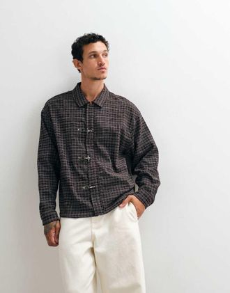 Liquor & Poker Camicia in flanella marrone con fibbia da pompiere