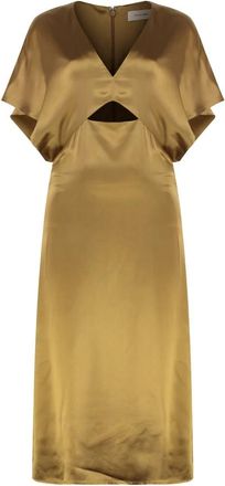 Yves Salomon Satijnen Jurk met Front Cut-Out Detail - Dames - Casual kleedjes - Bruin - S - Satijn - Kleedjes