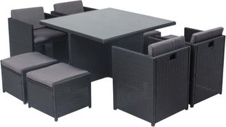 Concept Usine Sal&oacute;n de jard&iacute;n 8 personas resina trenzada negro/gris