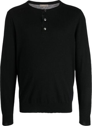 N.Peal Henley button-placket jumper - men - Cashmere/Supima Cotton - M - Black