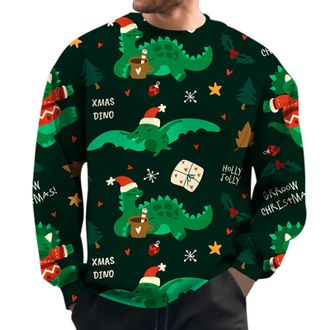 Generic MenS Sweatshirts Crewneck Christmas Dinosaur Printed Jumper Long Sleeve Plus Size Sweatshirt Outdoors Parties Hilarious Xmas Mens Jumper Tops Lightwei