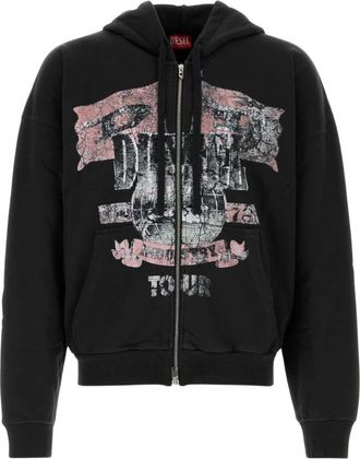 Diesel S-Will-Zip Zip-through Hoodie - Heren - Vesten met rits - Zwart - L - Katoen - Hoodies & sweatvesten