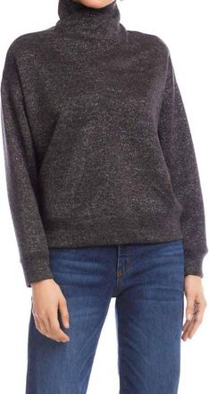 Karen Kane Long Sleeve Faux Wrap Turtleneck Top - Petite In Black With Silver