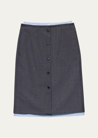 Prada Layered Button-Front Tailored Skirt
