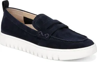 Vionic Womens Uptown Suede Loafer In Navy/white-403