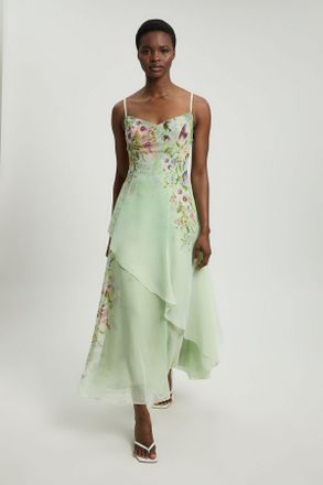 Karen Millen Womens Chiffon Floral Print Strappy Woven Maxi Dress - Green - Size 12 UK