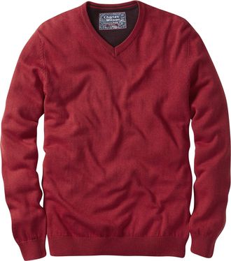 Charles Wilson Mens Fine Knit Cotton V-Neck Jumper (3XL, Red (0422))