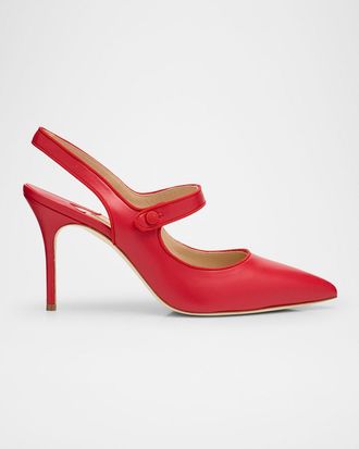 Manolo Blahnik Camparisli Leather Mary Jane Slingback Pumps