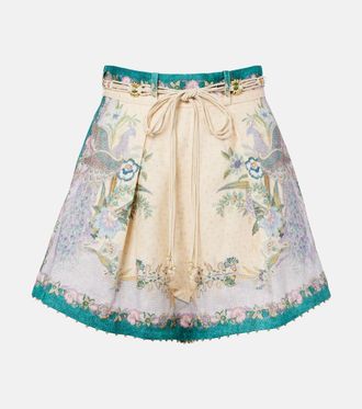 Zimmermann Shorts Indra de lino estampados con cintur&oacute;n