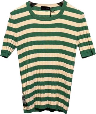 Roberto Collina Gestreept Groen/Natuurlijk T-Shirt - Dames - Ronde hals truien - Veelkleurig - S - Katoen - Truien & Vesten