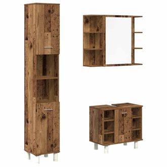 Berkfield Home 3 Piece Bathroom Furniture Set Old Wood Engineered Wood in Brown