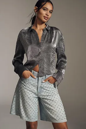 Pilcro The Adi Studded Mid-Rise Relaxed Bermuda Shorts by Pilcro