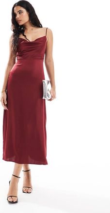 Vila satin cowl neck camisole maxi dress in red