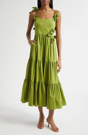 Cinq &agrave; Sept Kael Tiered Midi Dress in Dark Lime at Nordstrom, Size 14