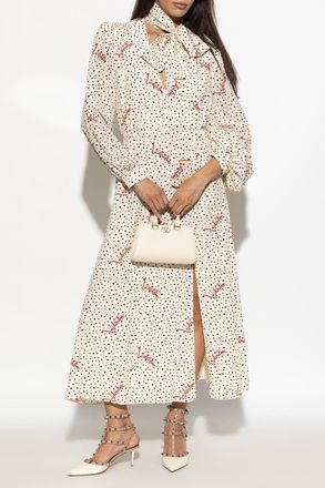 Valentino Garavani Silk Dress With Polka Dot Pattern, Womens, Cream