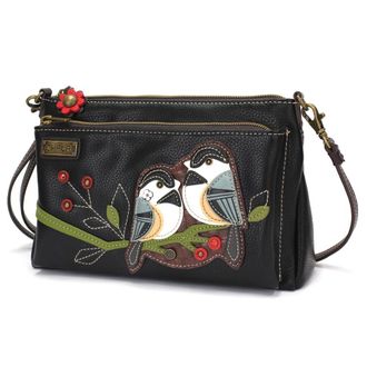 Chala RFID Protected Vegan Leather Deluxe Crossbody Bag with Adjustable Straps, Chickadee - Black
