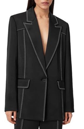 AllSaints Theah Topstitch Blazer in Black at Nordstrom Rack, Size 6 Us / 10 Uk