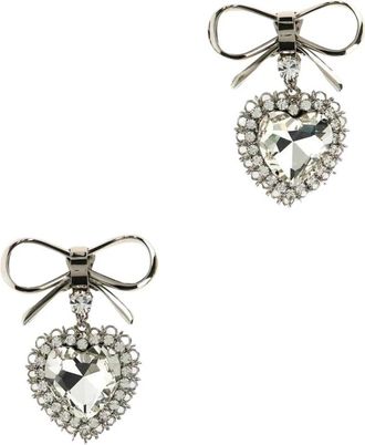 Alessandra Rich Kristallen Hart Oorbellen - Dames - Oorbellen - Grijs - ONE Size - Accessoires