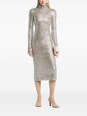 Courr&egrave;ges embellished high-neck midi dress - women - Elastane/Metal/Polyamide - 38 - Silver