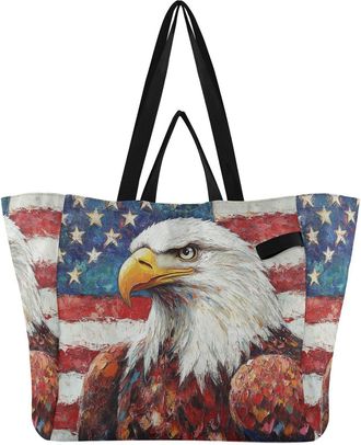 Generic Flag Hawk Red print Reusable Canvas Tote Bag, Heavy Duty Grocery Shopping Bag with Large Capacity Double Handles Hard Bottom Work Groceries Travel