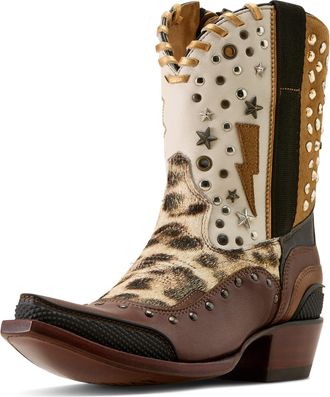 Ariat Womens Superstarz X Toe Western Boots in Golden Hour Gilded Leopard Hair On, B Medium Width, Size 5.5, by Ariat