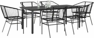 vidaXL Juego De Comedor Jard&iacute;n 7 Piezas Rat&aacute;n Sint&eacute;tico Negro Vidaxl