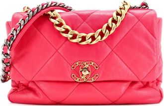 Chanel 19 Flap Bag Quilted Leather Large crossbody bag - Roze