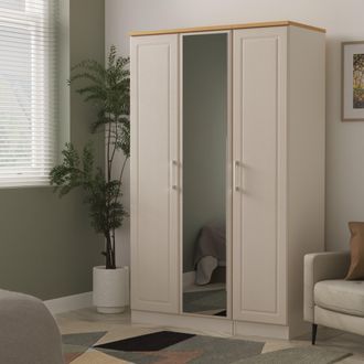 Welcome Furniture Kingston Ready Assembled Triple Mirror Wardrobe in Kashmir Ash & Modern Oak - Welcome Furniture | TJ Hughes