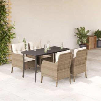 vidaXL Set Comedor De Jard&iacute;n 5 Pzas Con Cojines Rat&aacute;n Sint&eacute;tico Beige Vidaxl