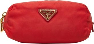 Prada Red Color Nylon Leather Pouch (Pre-Owned)