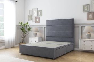 Sloomy Texas Plush Divan Bed Base 2 Drawers Foot-End - 26 Headboard in Dark Grey | Size: Small Double